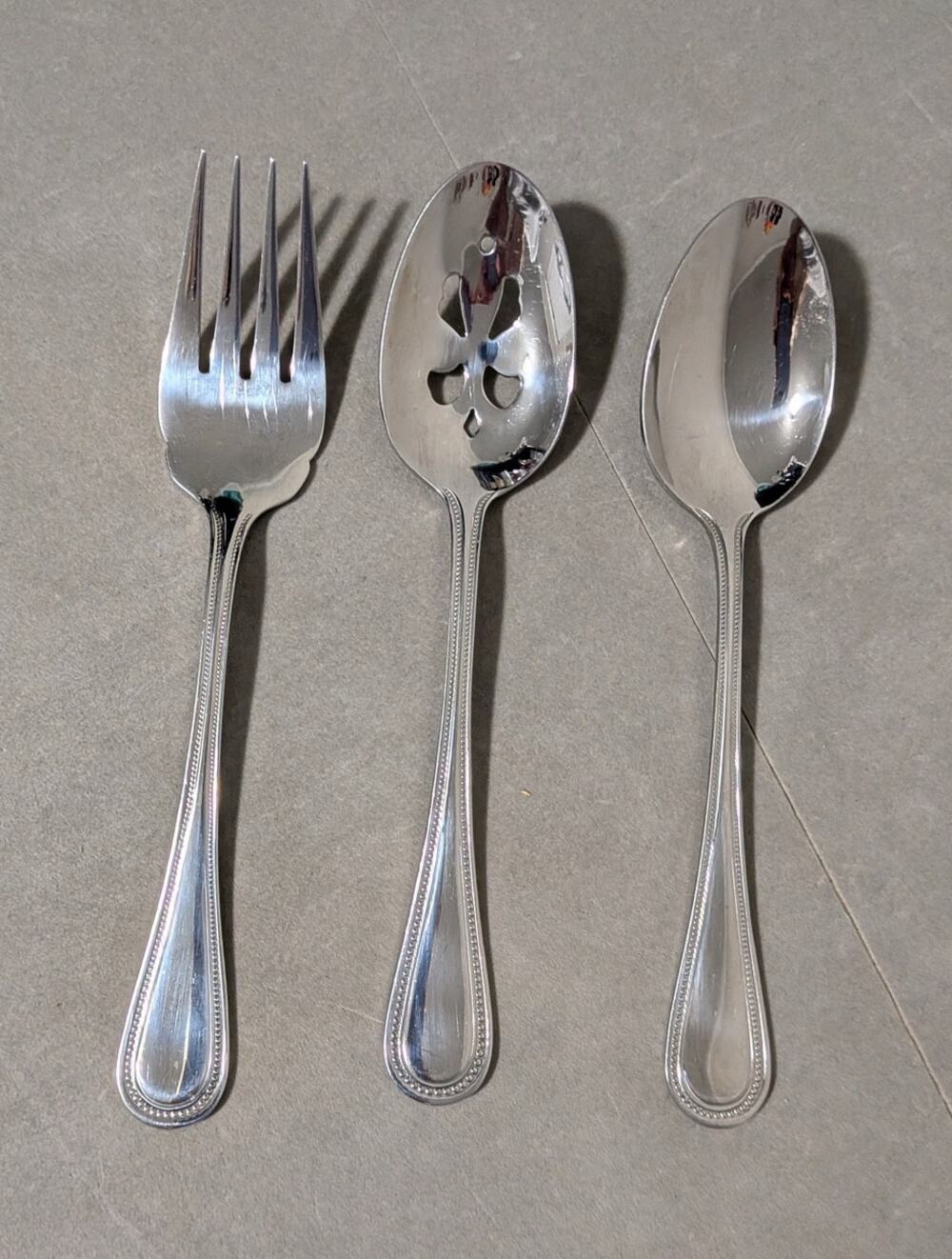 Wallace Continental Bead 18/10 Stainless 3 Piece Serving Hostess Set Glossy